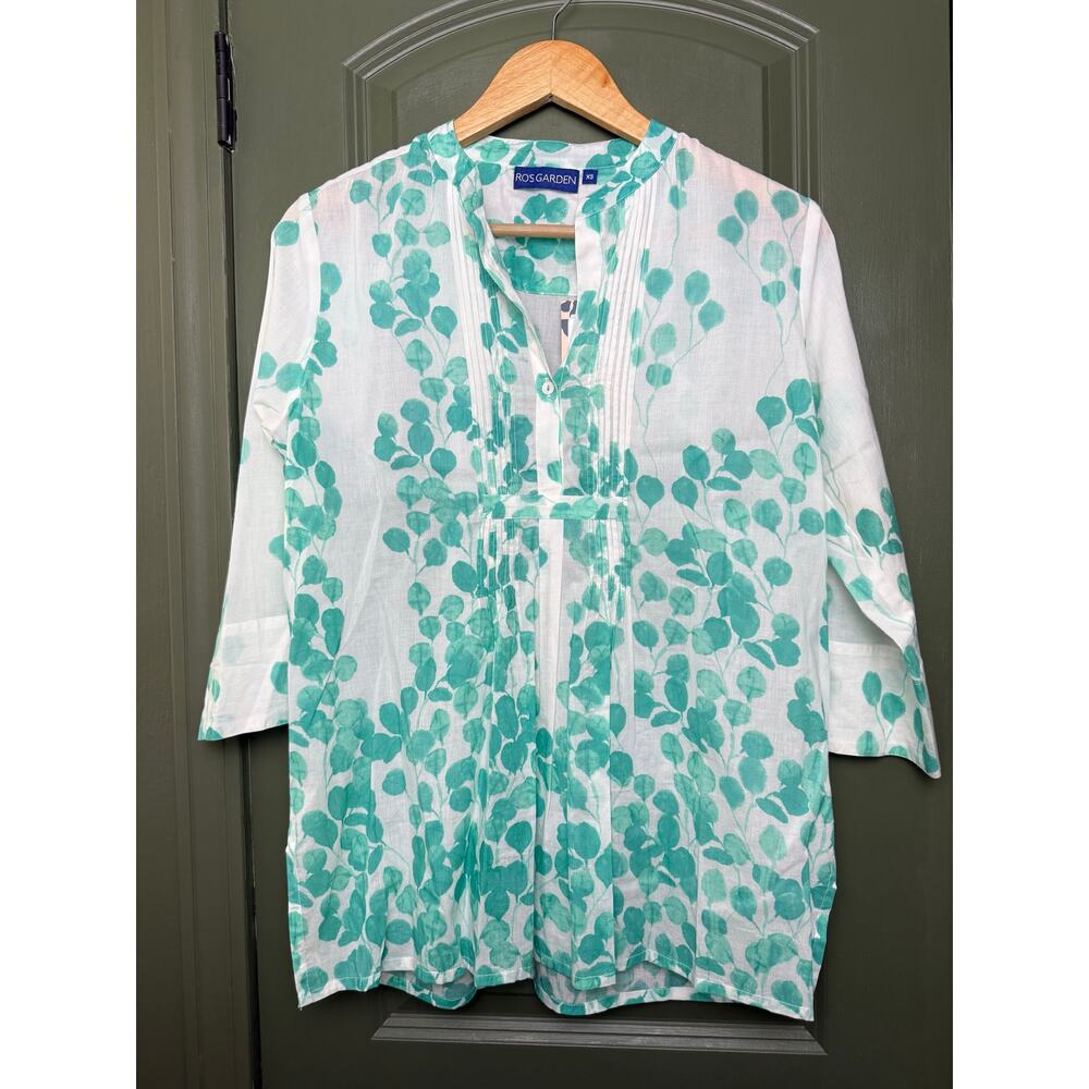 NWT Ro's Garden Arles Resort Beach Pool Shirt Top Blue White Aqua Leaf XS